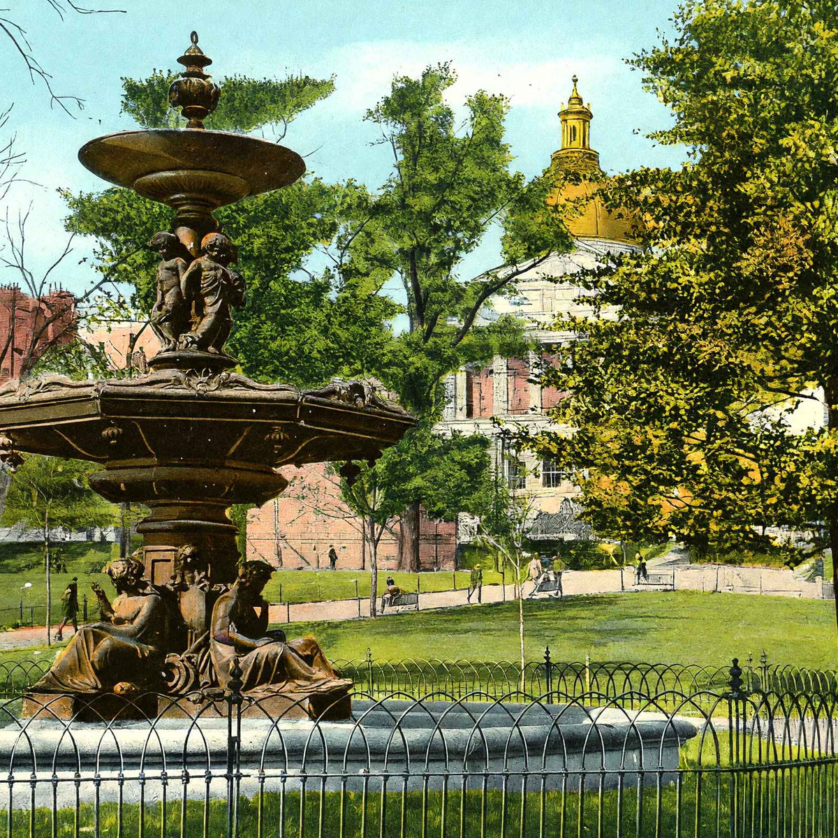 Brewer Fountain, Boston, Massachusetts in 1907 Vintage Print (7 Sizes)