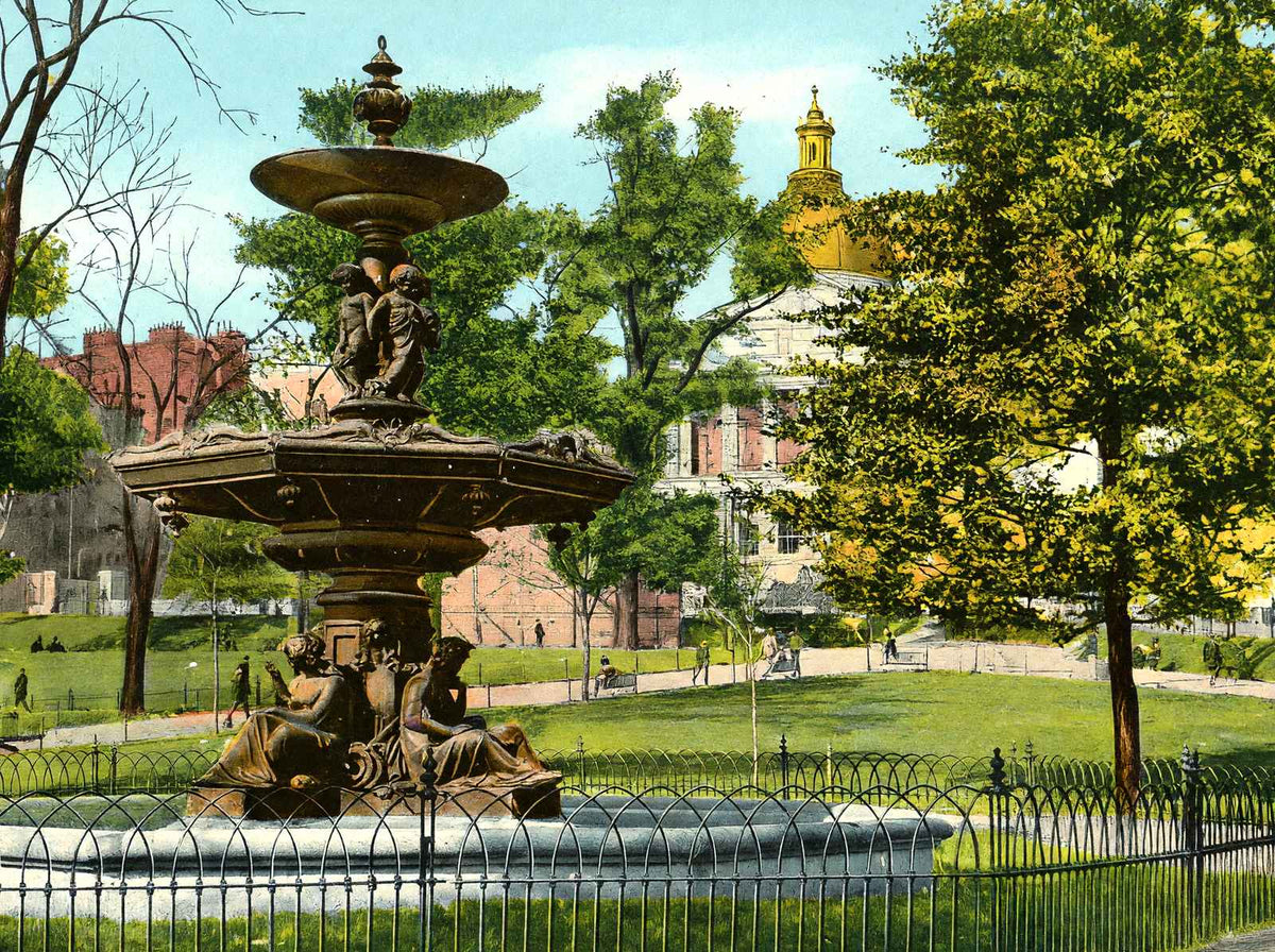 Brewer Fountain, Boston, Massachusetts in 1907 Vintage Print (7 Sizes)