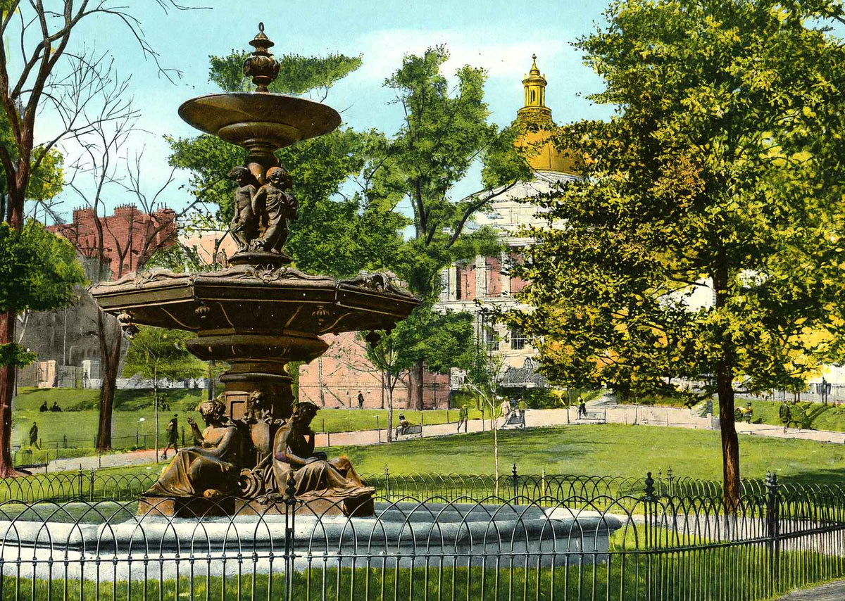 Brewer Fountain, Boston, Massachusetts in 1907 Vintage Print (7 Sizes)