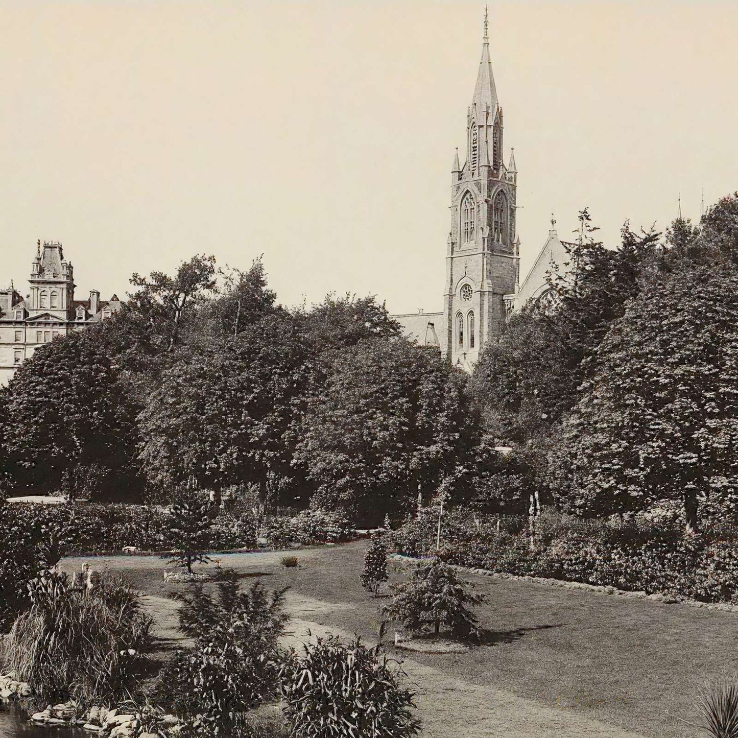 The Garden and Congregational Church Bournemouth in 1905 Vintage Print