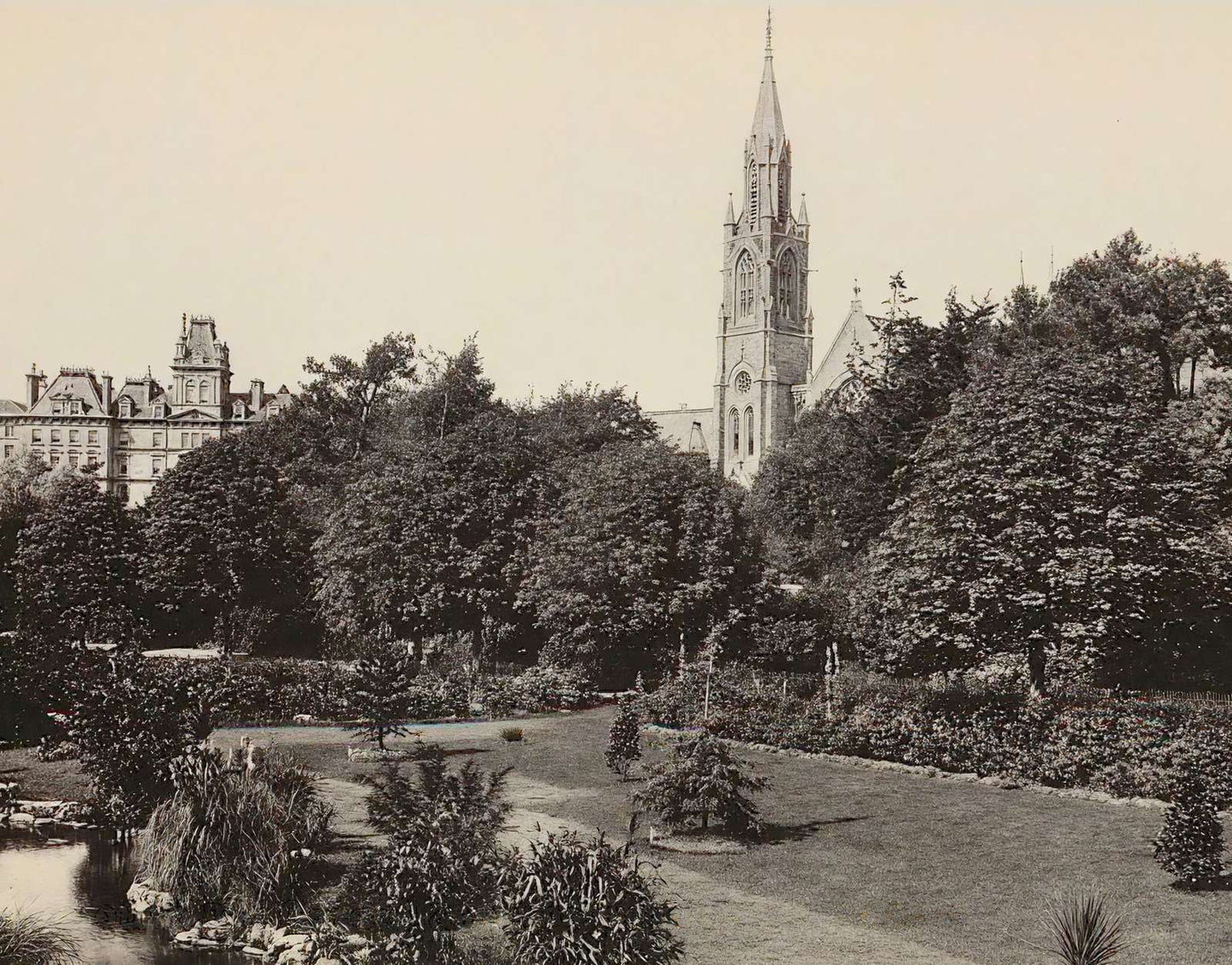 The Garden and Congregational Church Bournemouth in 1905 Vintage Print