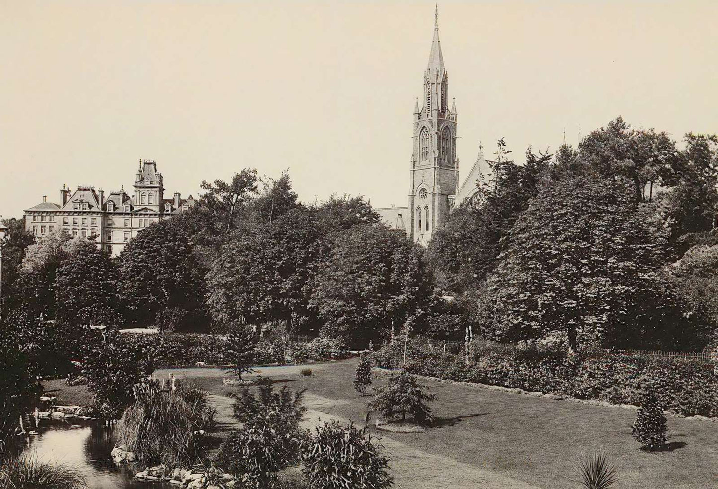 The Garden and Congregational Church Bournemouth in 1905 Vintage Print