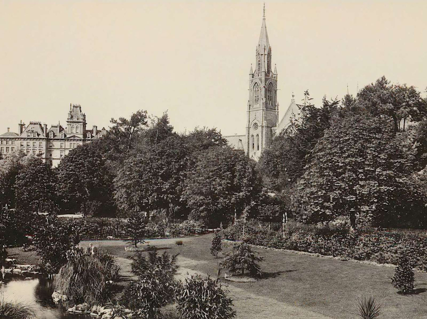 The Garden and Congregational Church Bournemouth in 1905 Vintage Print