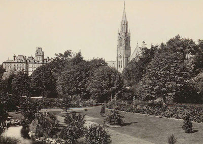 The Garden and Congregational Church Bournemouth in 1905 Vintage Print