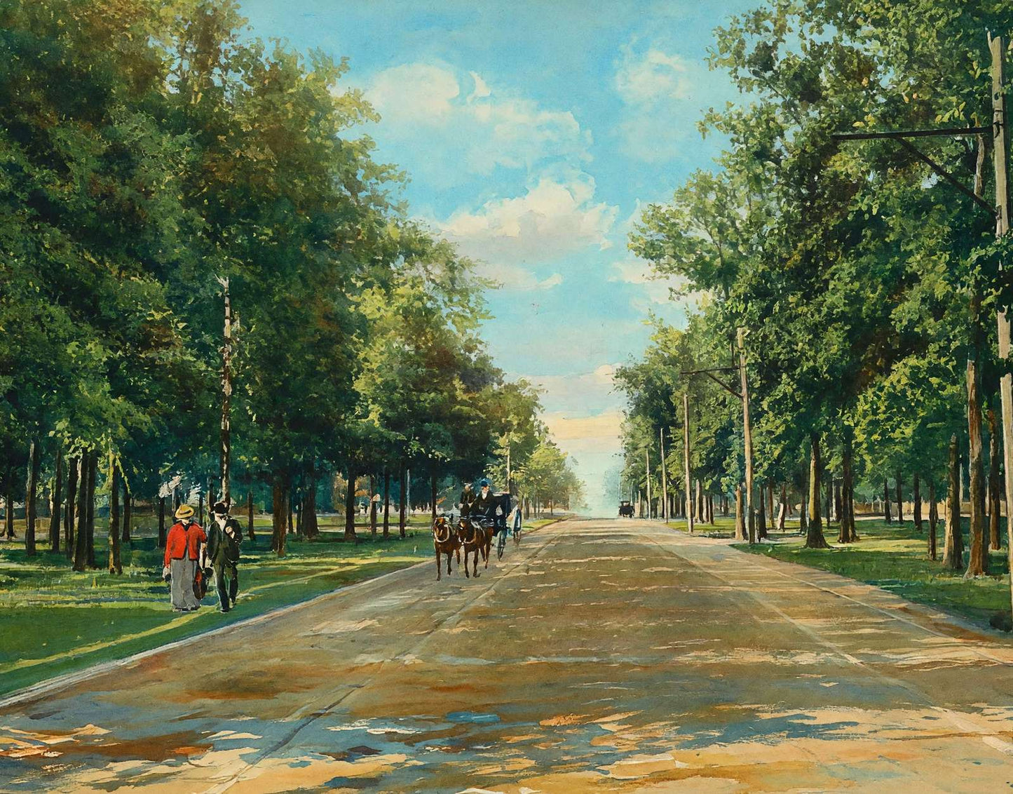 The Boulevard Houston Heights in 1907 Art Print (7 Sizes) - Reproduction