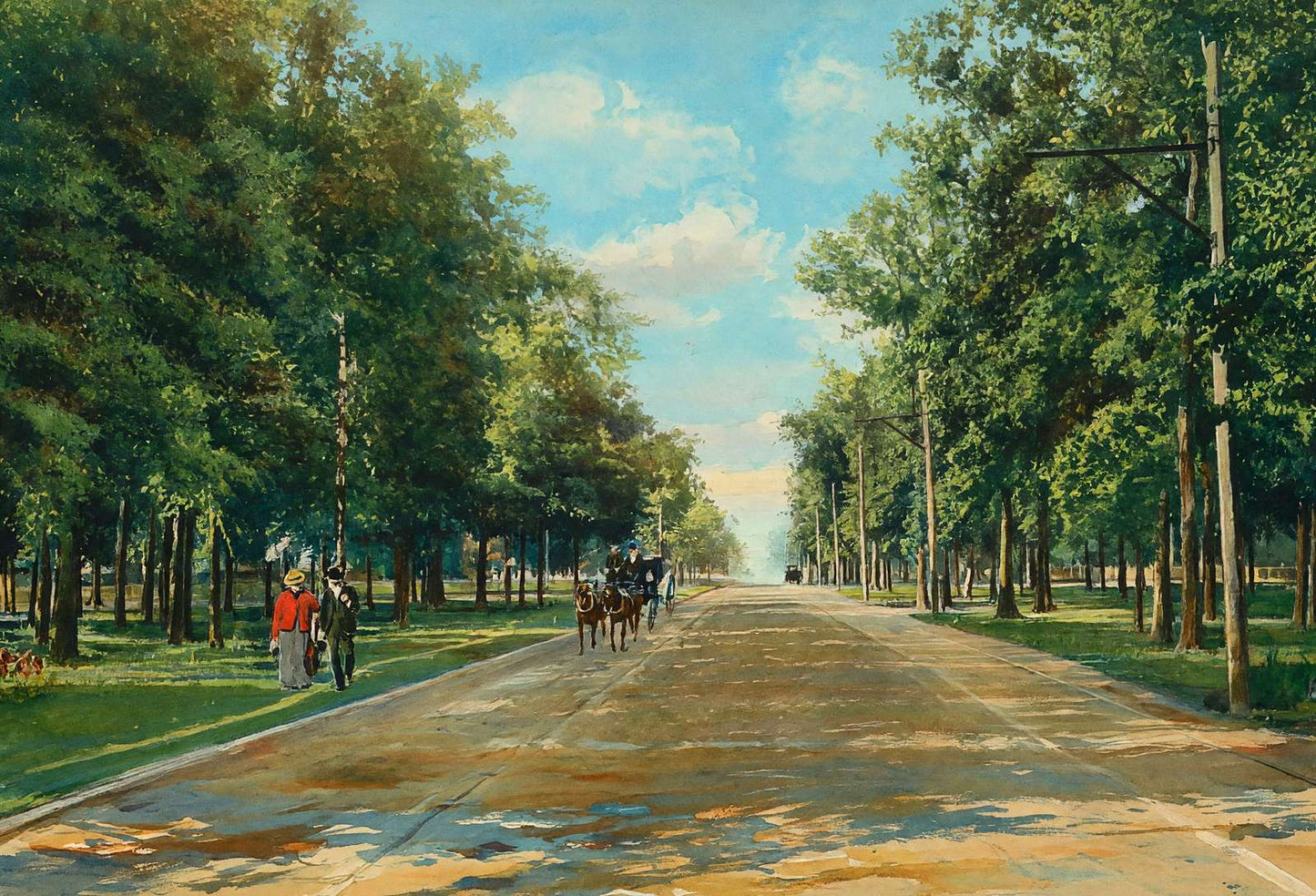 The Boulevard Houston Heights in 1907 Art Print (7 Sizes) - Reproduction