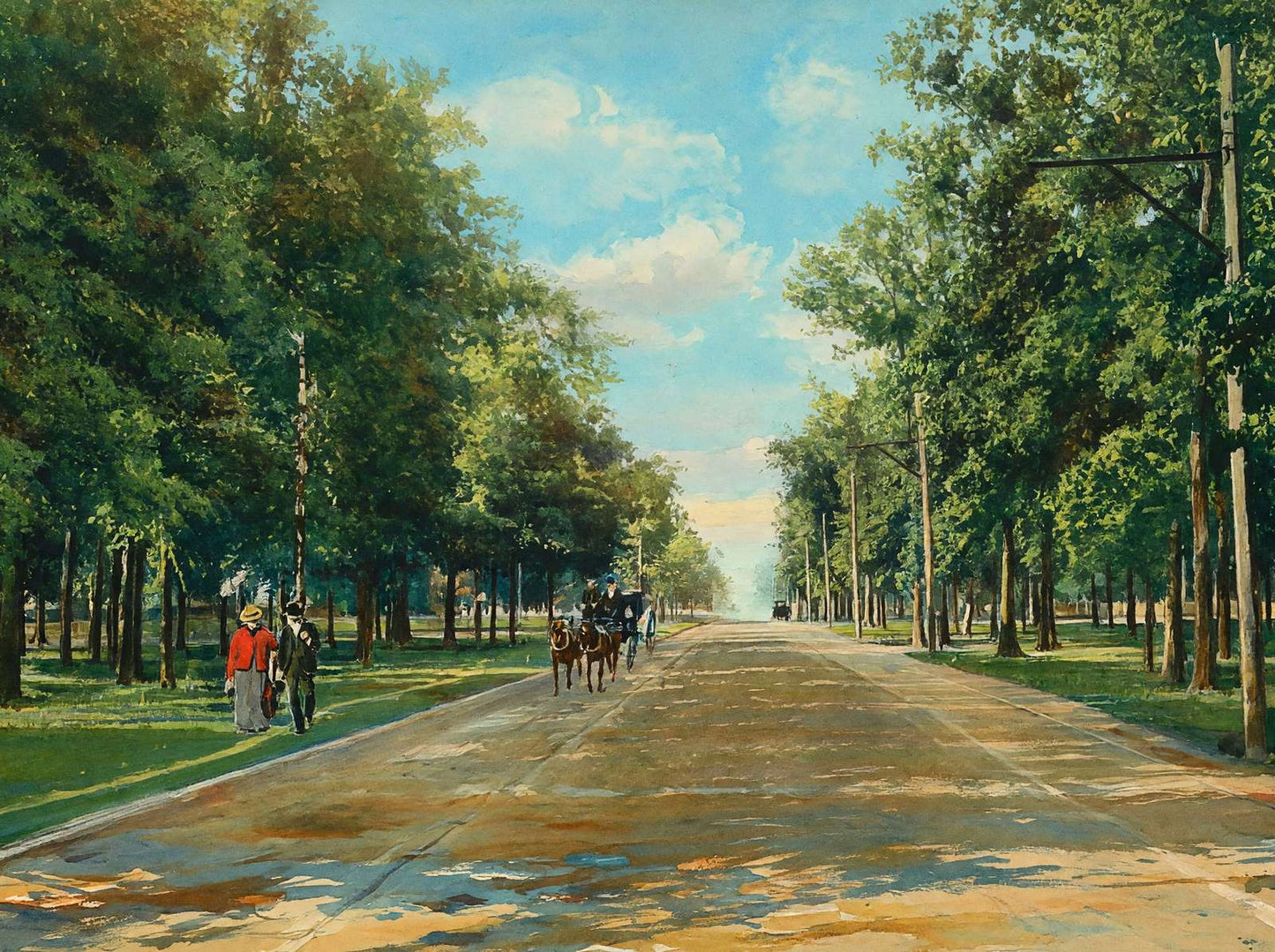 The Boulevard Houston Heights in 1907 Art Print (7 Sizes) - Reproduction