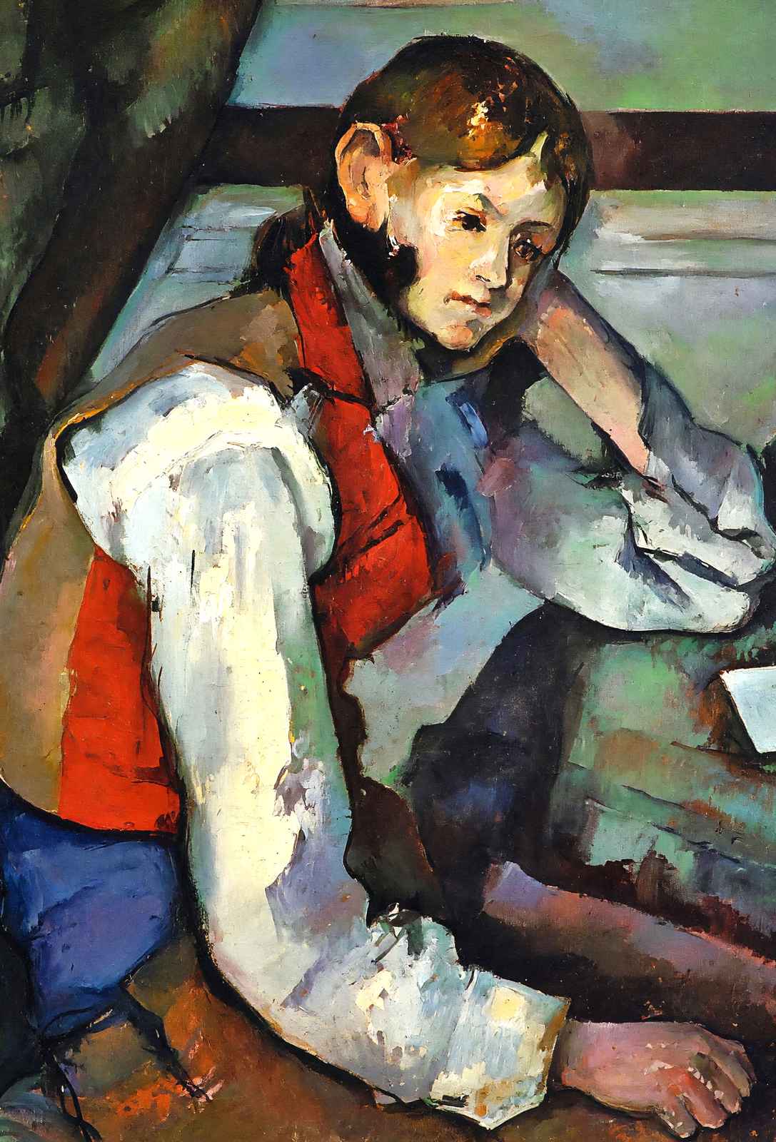 Boy in a Red Vest Art Print 1889 Painting by Paul Cezanne (6 Sizes) - Enhanced