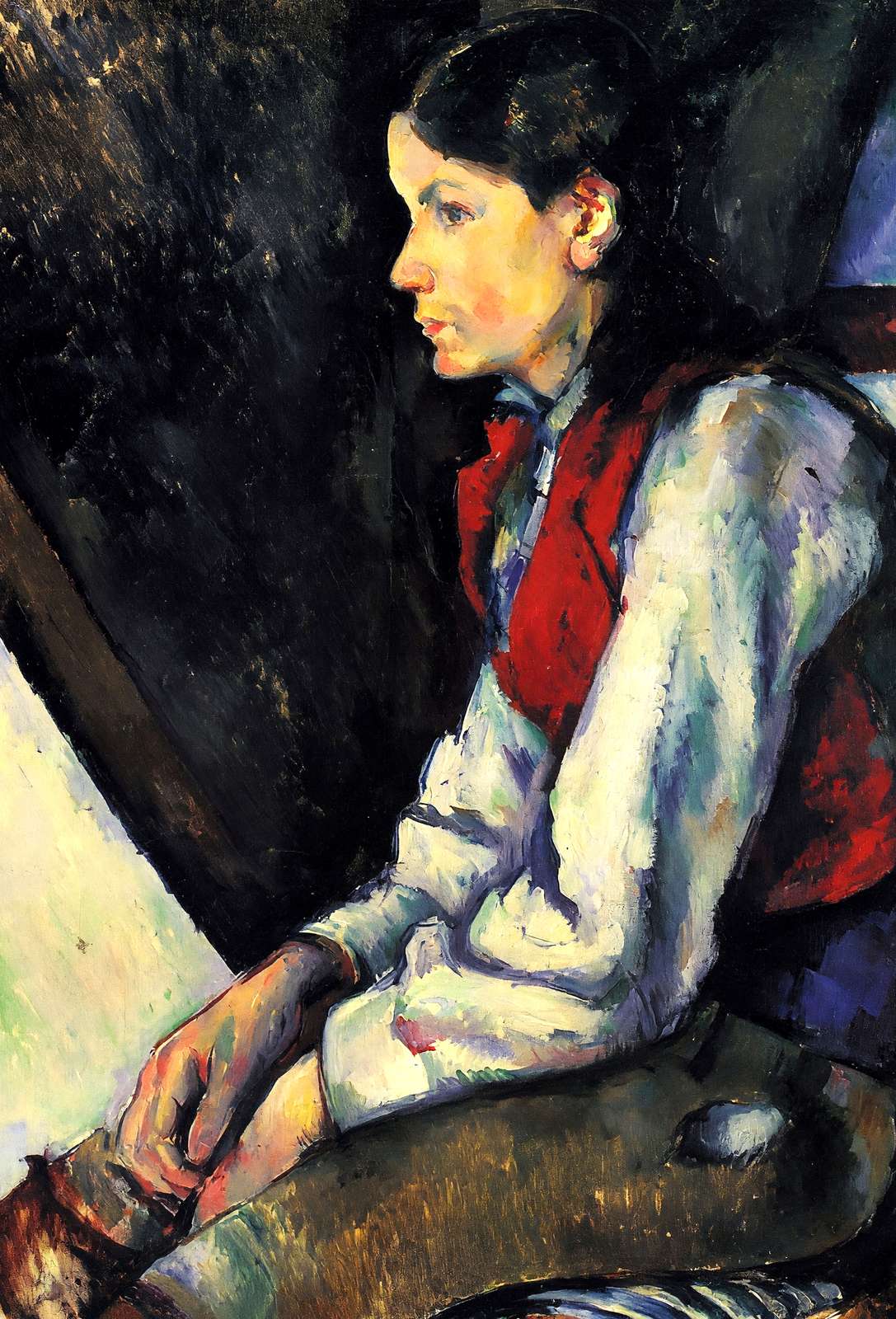 Boy in a Red Vest Art Print 1890 Painting by Paul Cezanne (6 Sizes) - Restored