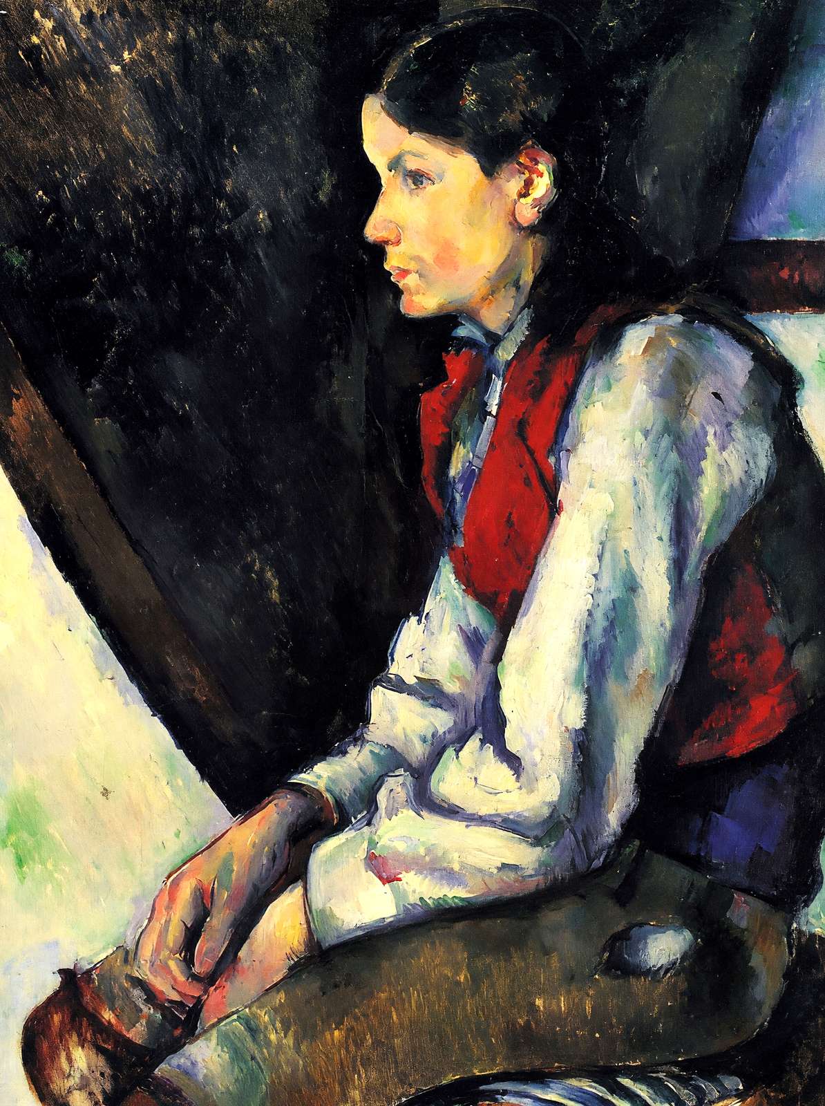Boy in a Red Vest Art Print 1890 Painting by Paul Cezanne (6 Sizes) - Restored