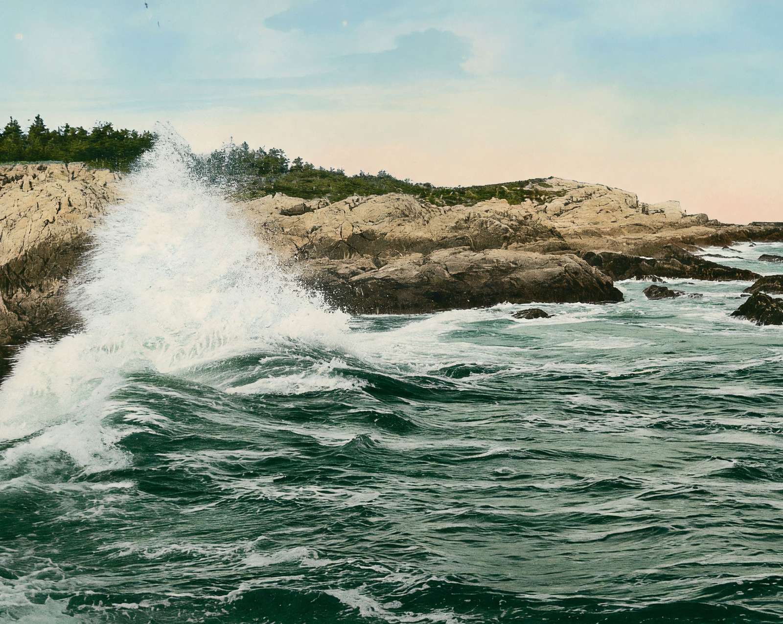 Breaking Surf on the Maine Coast in 1908 vintage print