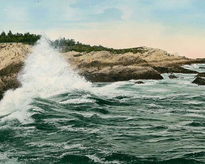 Breaking Surf on the Maine Coast in 1908 vintage print