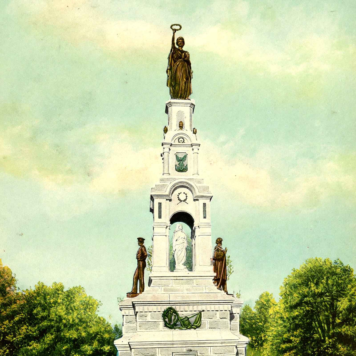 Soldiers and Sailors Monument Seaside Park Bridgeport in 1907 Vintage Print