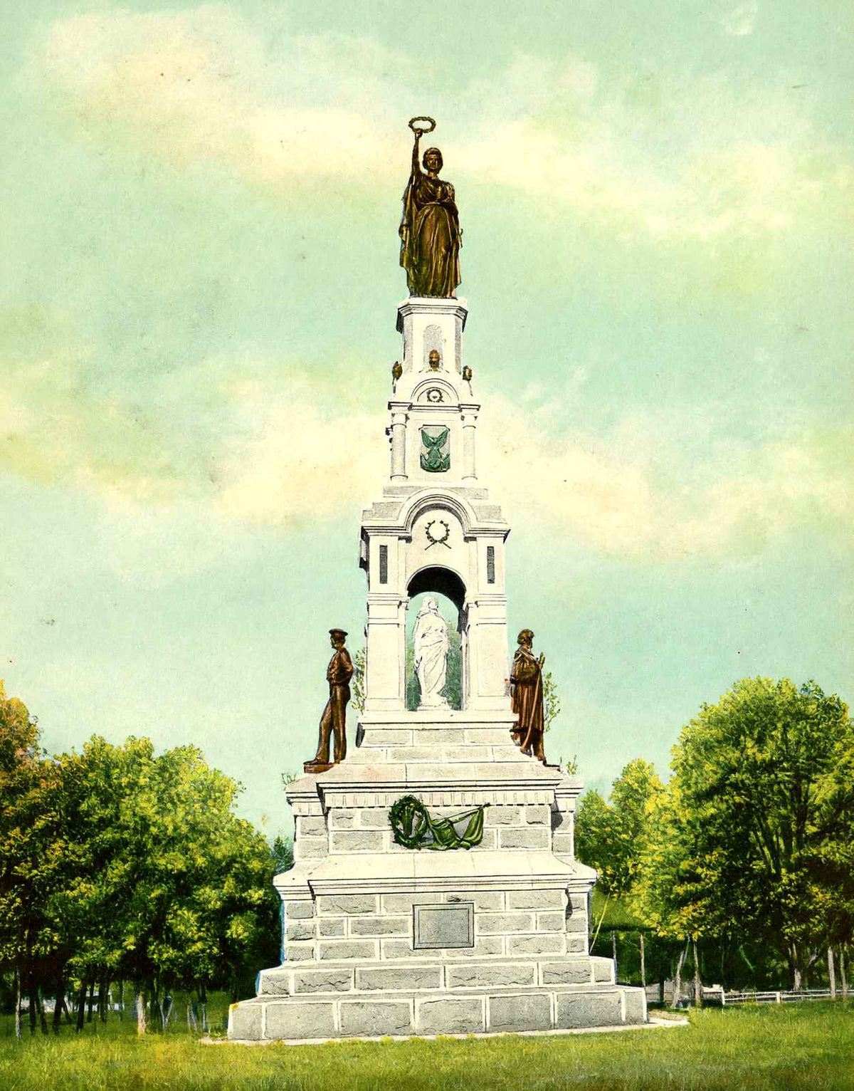 Soldiers and Sailors Monument Seaside Park Bridgeport in 1907 Vintage Print