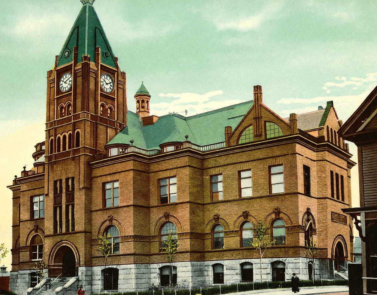 City Hall, Brockton, Massachusetts in 1907 Vintage Print (7 Sizes) - Restored