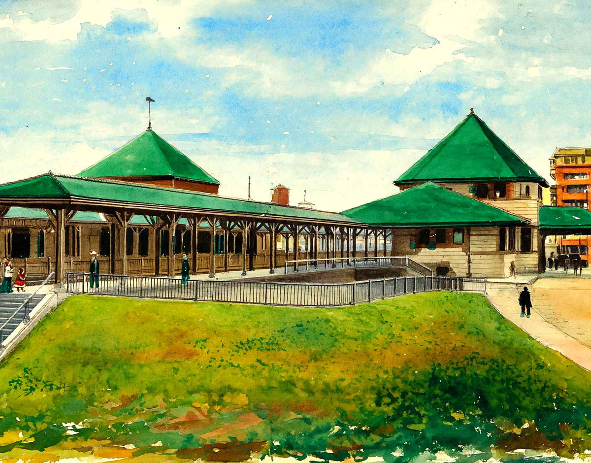 Ny NH & H Rr Station, Brockton, Massachusetts in 1907 Painting Print (7 Sizes)