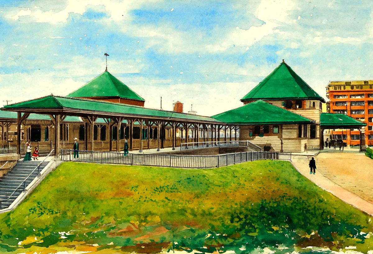 Ny NH & H Rr Station, Brockton, Massachusetts in 1907 Painting Print (7 Sizes)