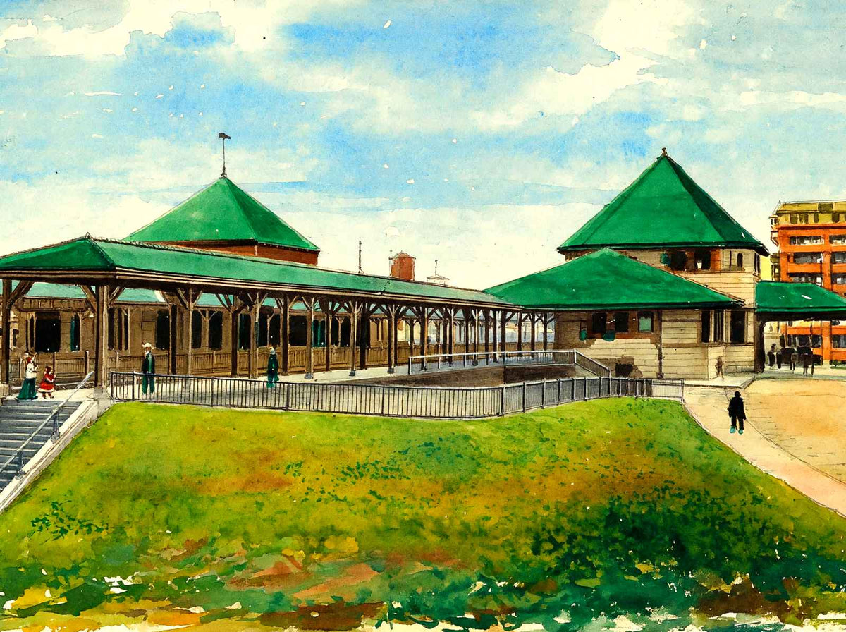 Ny NH & H Rr Station, Brockton, Massachusetts in 1907 Painting Print (7 Sizes)