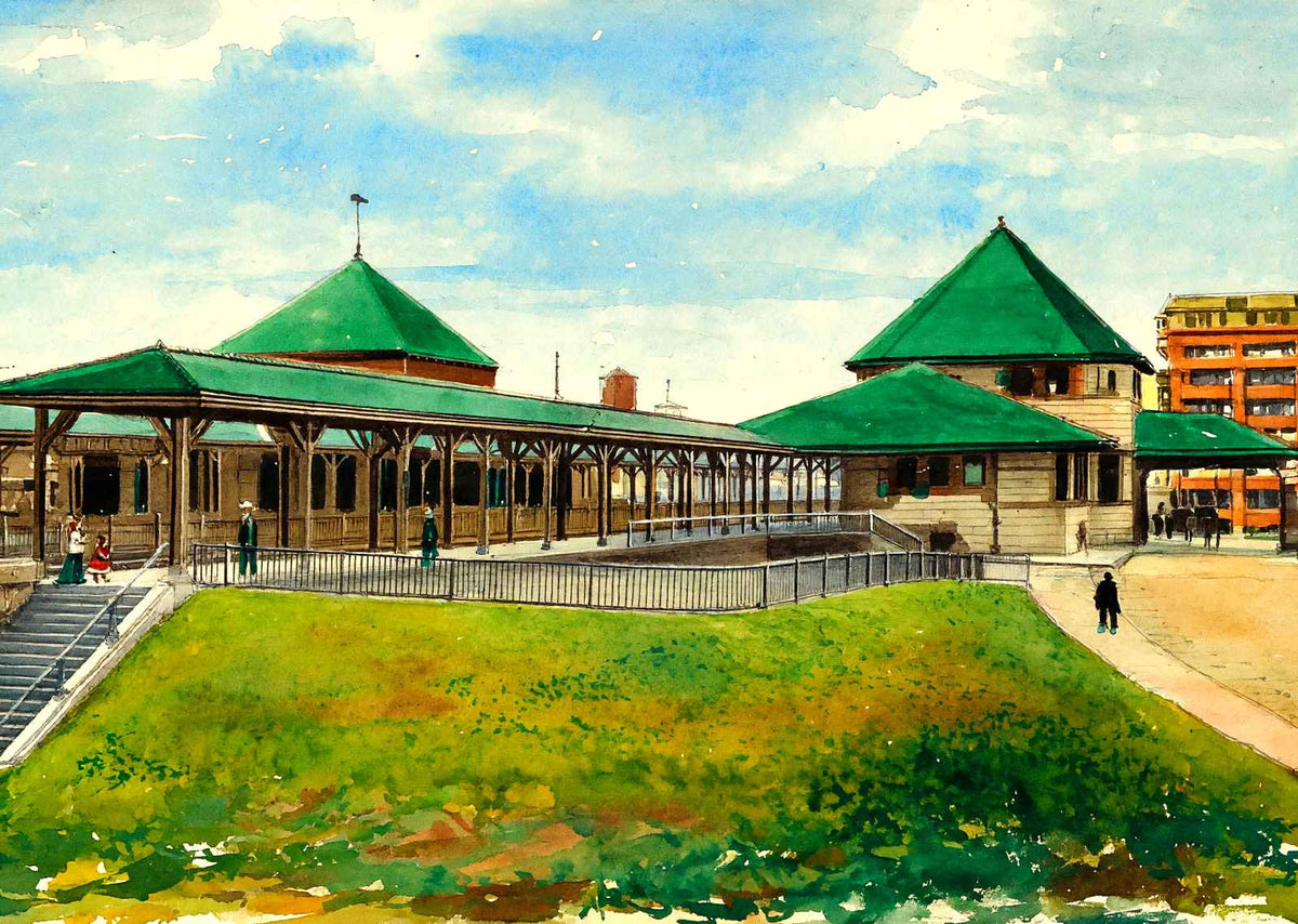 Ny NH & H Rr Station, Brockton, Massachusetts in 1907 Painting Print (7 Sizes)