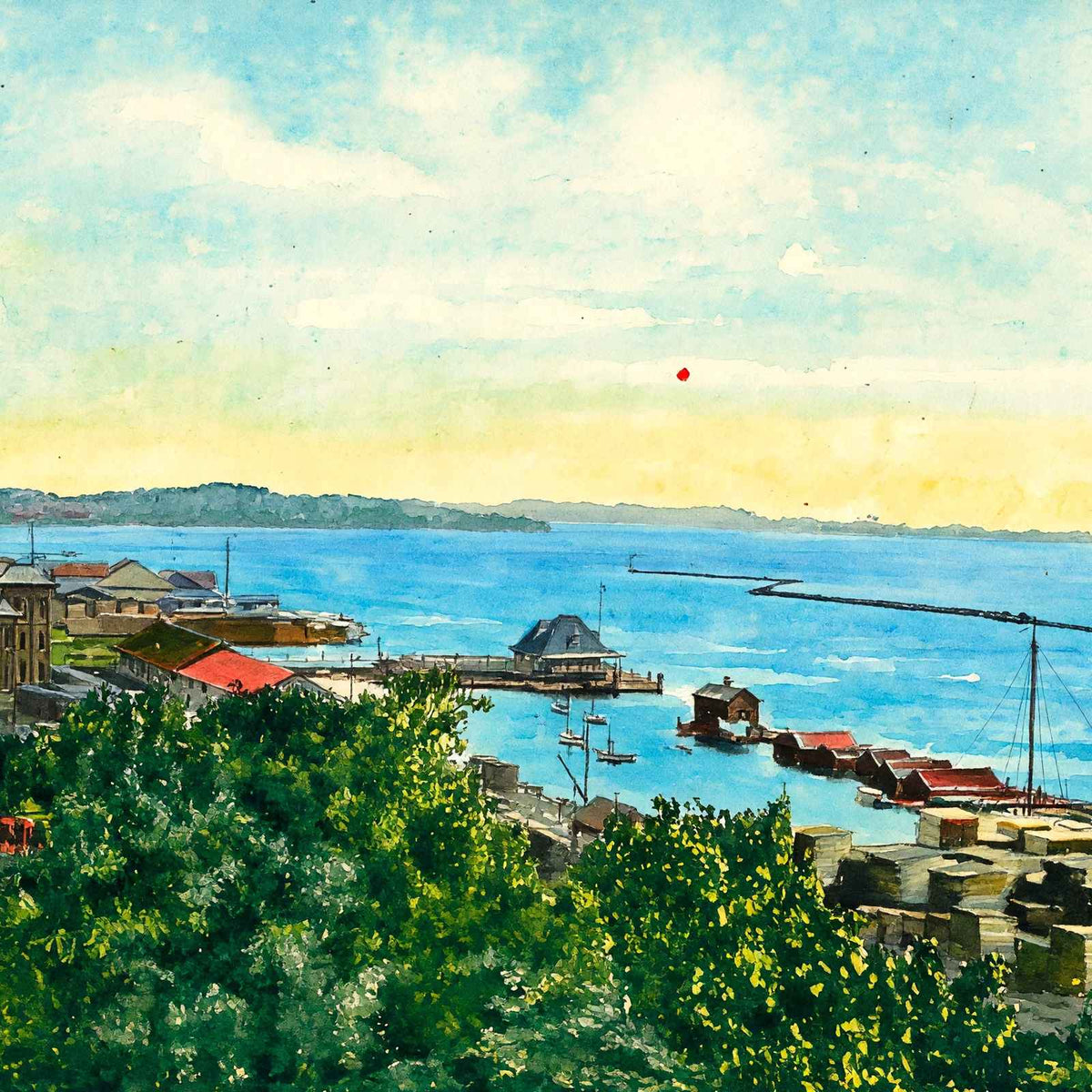 Harbor from Battery Park Burlington in 1907 Art Print (7 Sizes)