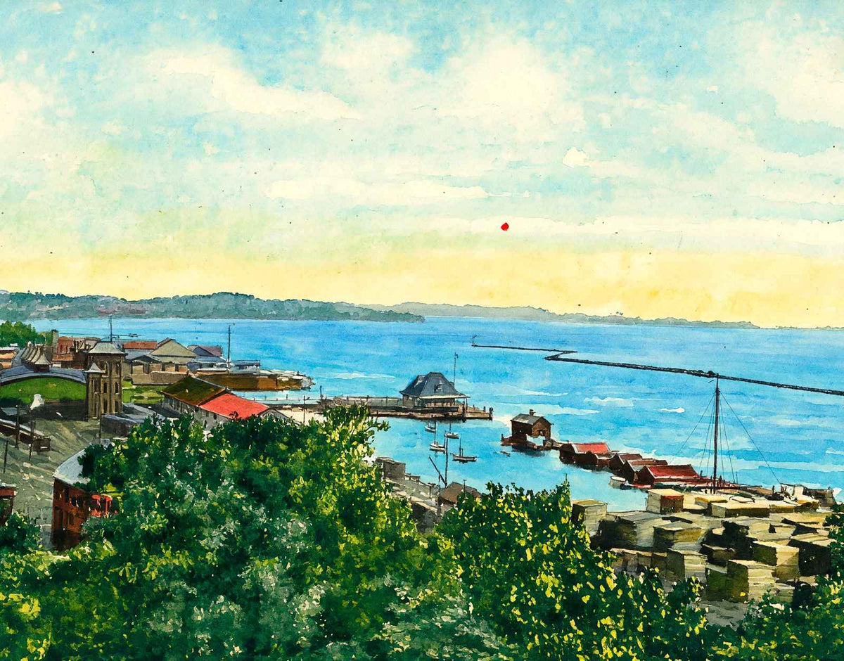 Harbor from Battery Park Burlington in 1907 Art Print (7 Sizes)