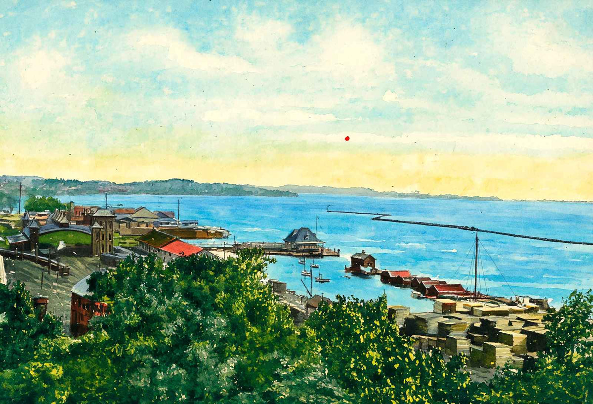 Harbor from Battery Park Burlington in 1907 Art Print (7 Sizes)