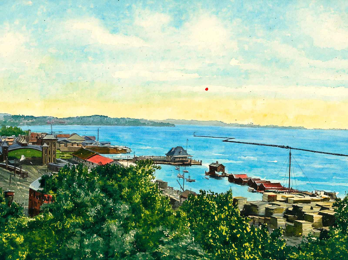 Harbor from Battery Park Burlington in 1907 Art Print (7 Sizes)