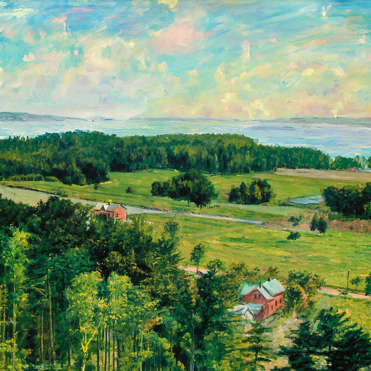Looking West from Ethan Allen Tower Burlington VT in 1907 Painting Print