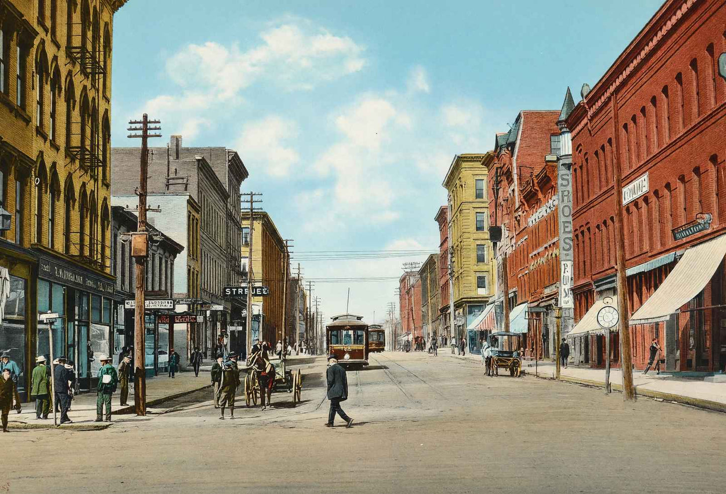 Jefferson Street Looking West Burlington Iowa in 1905 Vintage Print (7 Sizes)