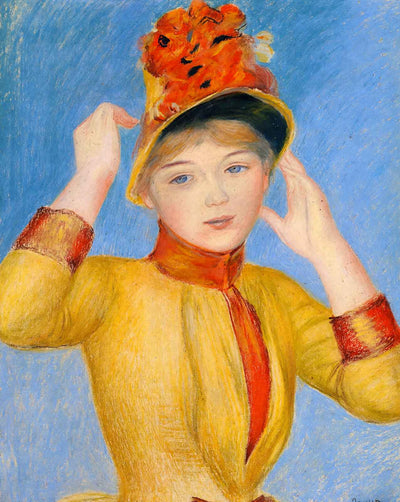 Bust of a Woman (Yellow Dress) painting by Pierre-Auguste Renoir (1883)
