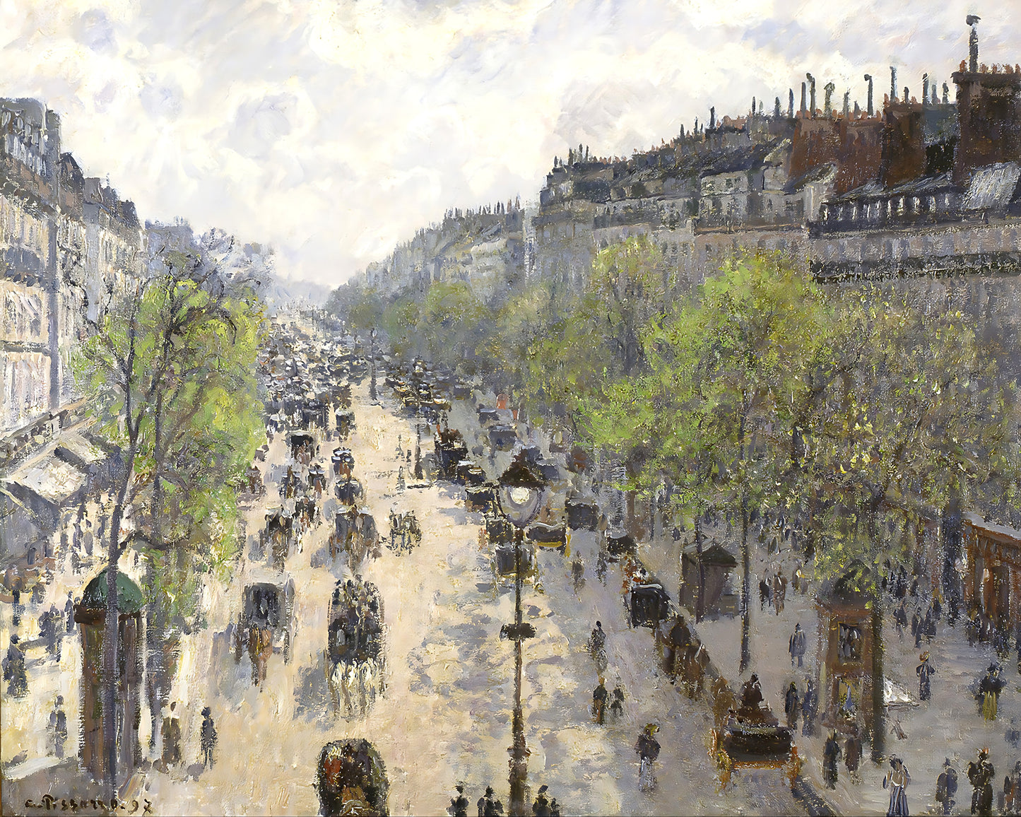 Boulevard Montmartre, Spring Painting by Camille Pissarro 8x10" Art Print