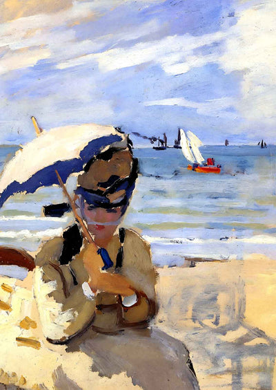 Camille Sitting on the Beach at Trouville 1870 by Monet Art Print (6 Sizes)