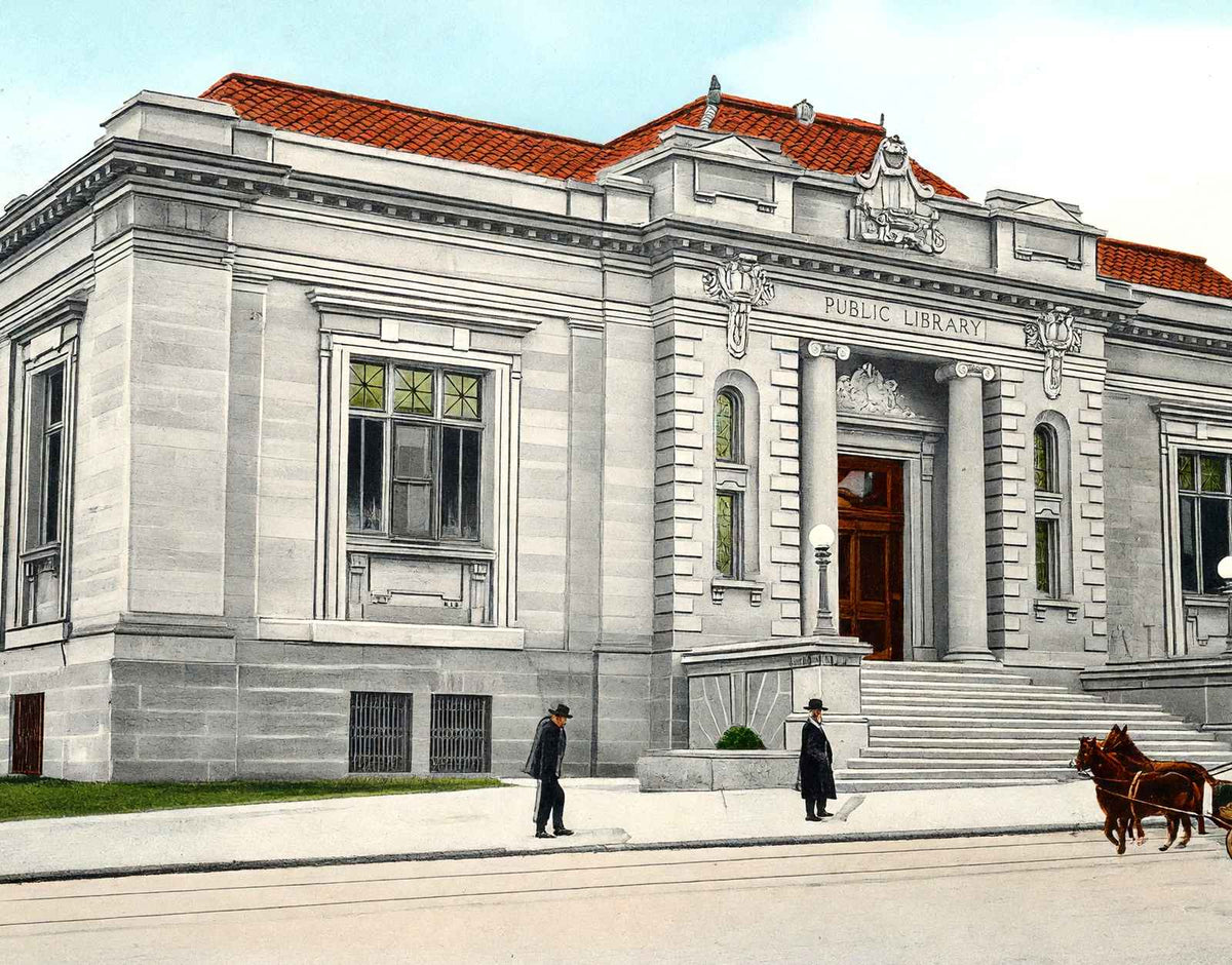 Carnegie Library Akron Ohio in 1907 Vintage Print (7 Sizes) - Restored
