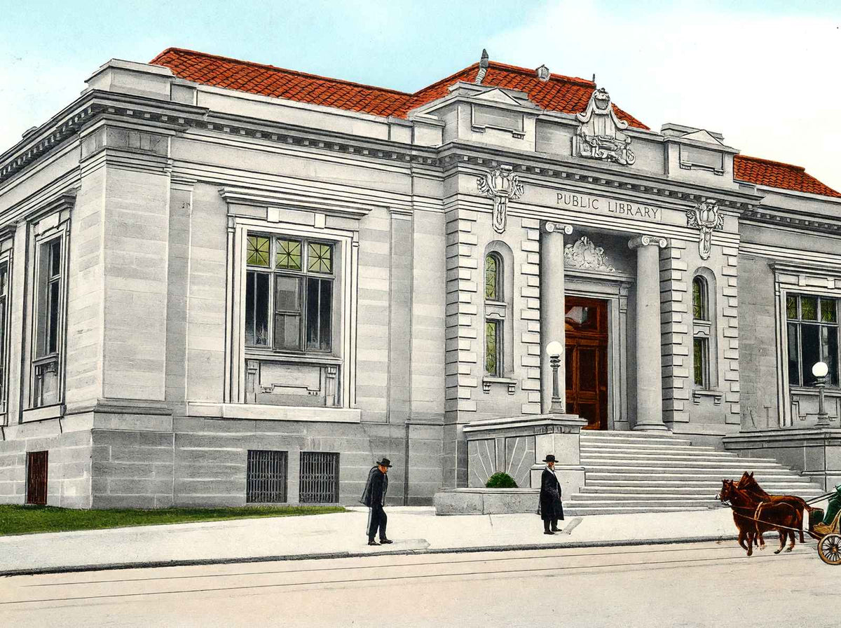 Carnegie Library Akron Ohio in 1907 Vintage Print (7 Sizes) - Restored