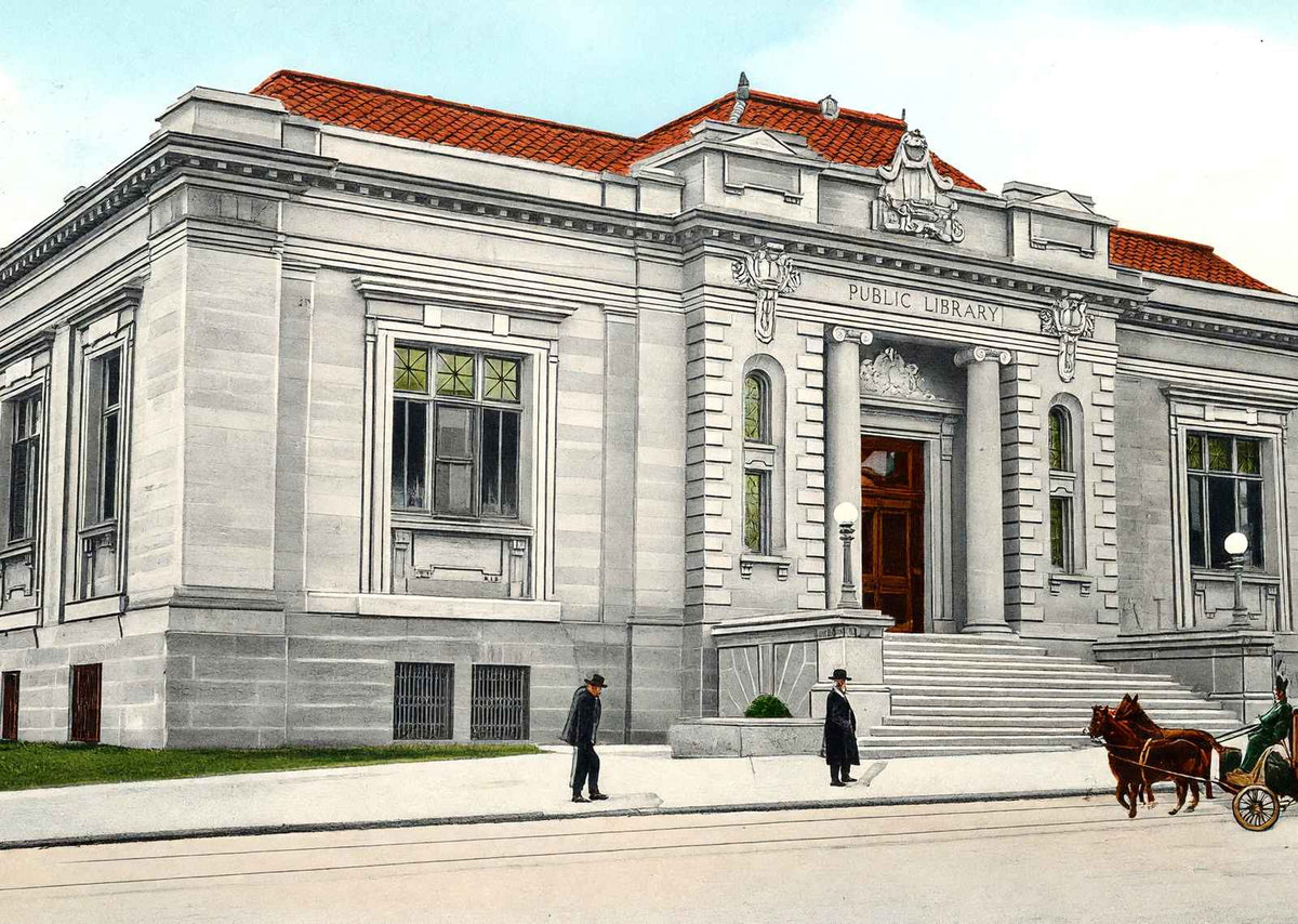 Carnegie Library Akron Ohio in 1907 Vintage Print (7 Sizes) - Restored