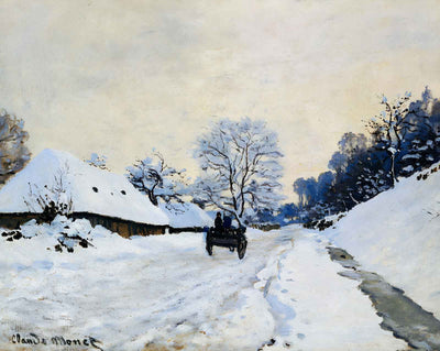 Cart on the Snow Covered Road with Saint-Simeon Farm art print by Claude Monet (1865)