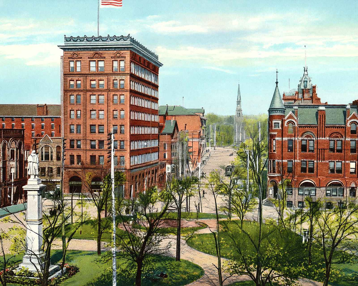 Central Square in Youngstown in 1907 vintage print