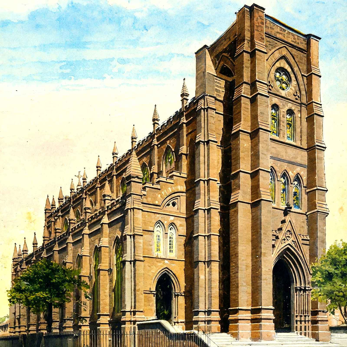 Cathedral of St John the Baptist Charleston in 1906 Painting Print (7 Sizes)