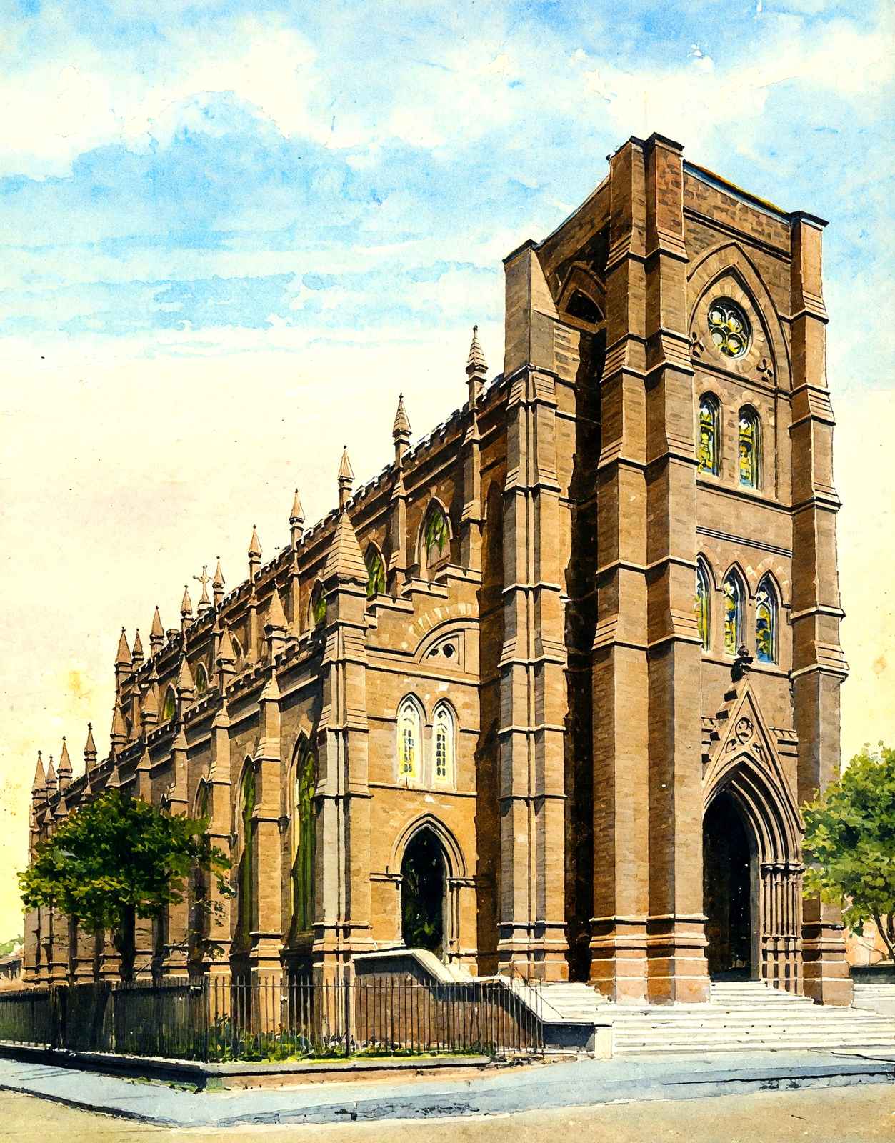 Cathedral of St John the Baptist Charleston in 1906 Painting Print (7 Sizes)