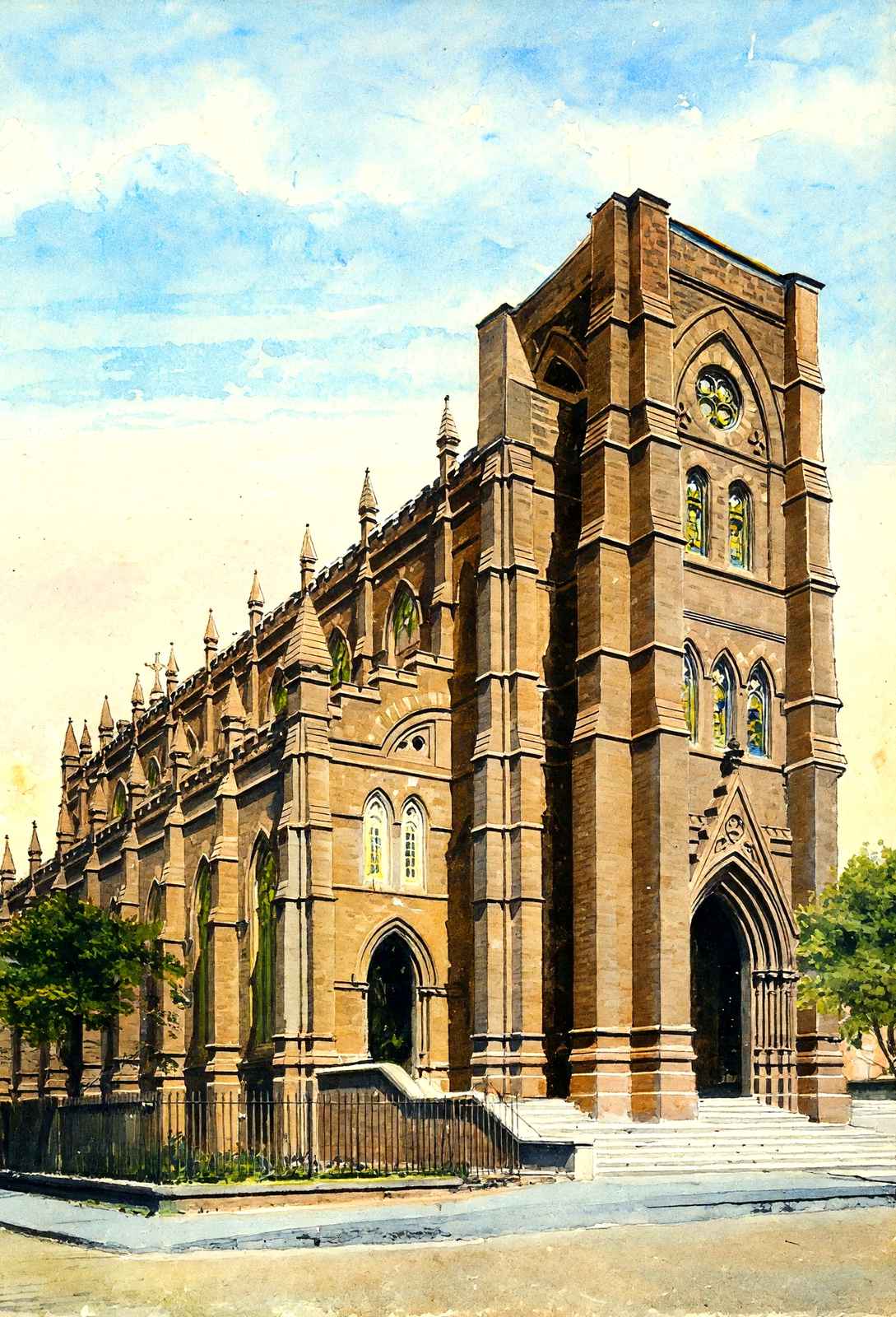 Cathedral of St John the Baptist Charleston in 1906 Painting Print (7 Sizes)
