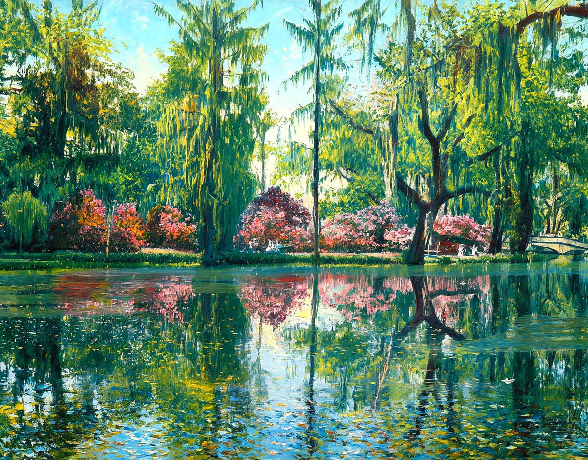 Across the Lake Magnolia Gardens Charleston in 1904 Painting Print (7 Sizes)