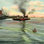 Chicago River in 1905 vintage print