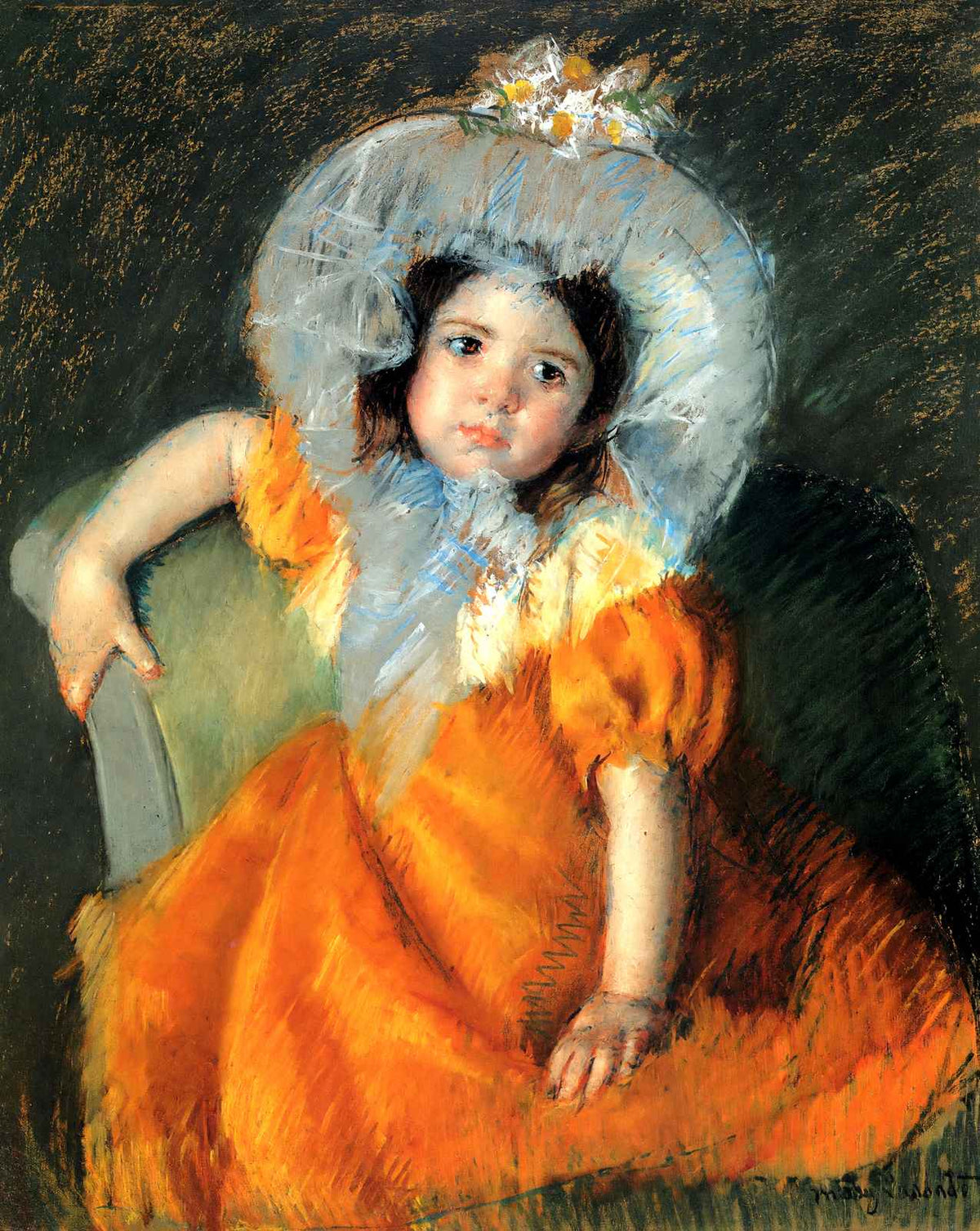 Child in Orange Dress art print by Mary Cassatt (1902)