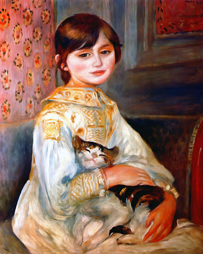 Child with Cat (Julie Manet) Painting by Pierre-Auguste Renoir 8x10" Art Print