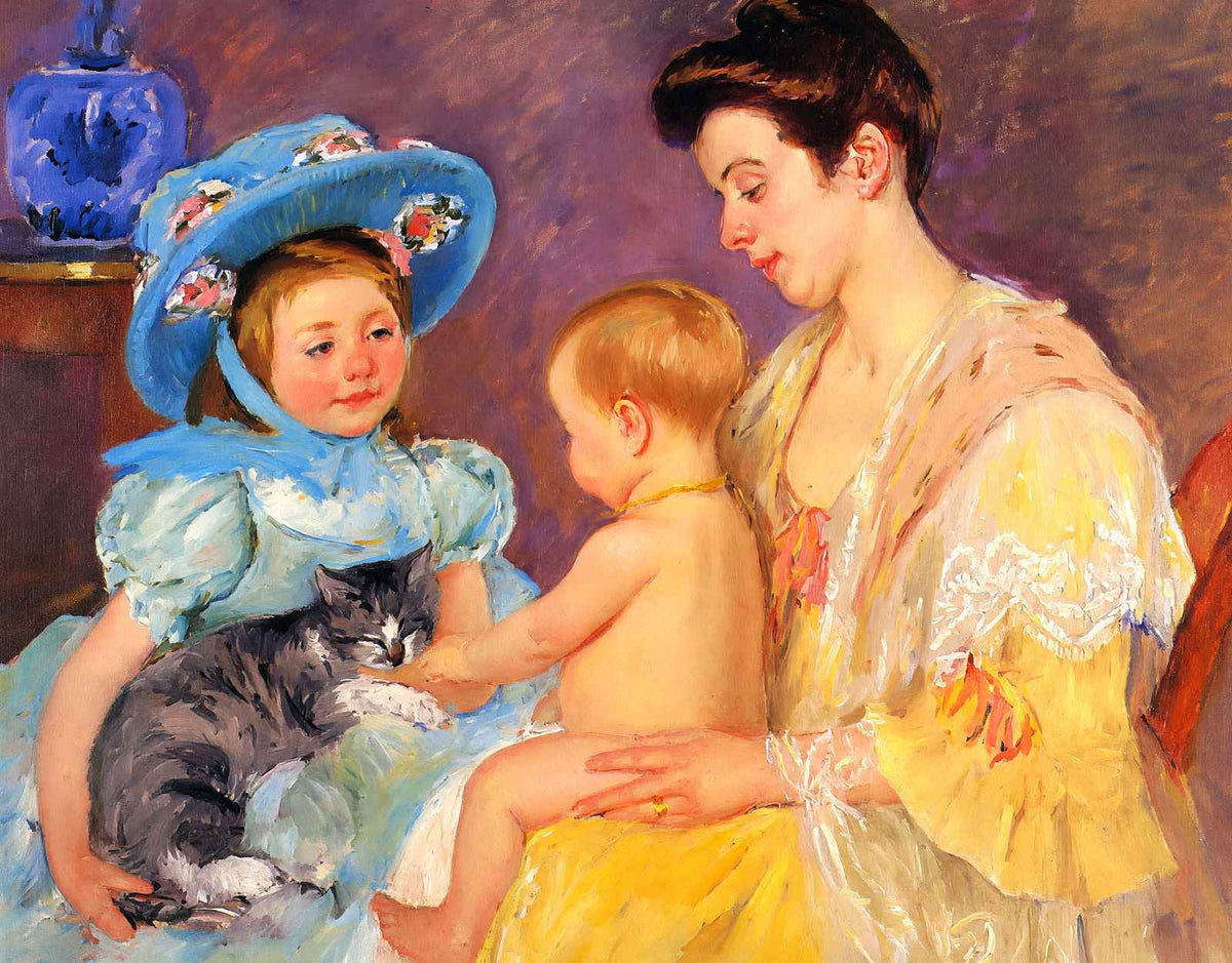 Children Playing with a Cat 1908 Painting by Mary Cassatt Art Print (6 Sizes)