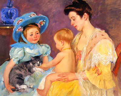 Children Playing with a Cat art print by Mary Cassatt (1908)