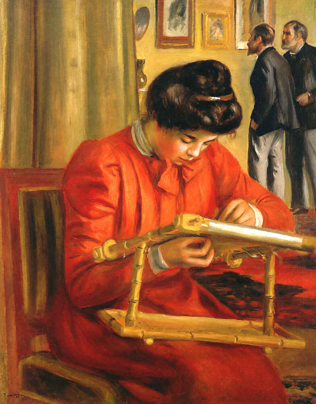 Christine Lerolle Embroidering 1897 by Pierre-Auguste Renoir Art Print (6 Sizes)