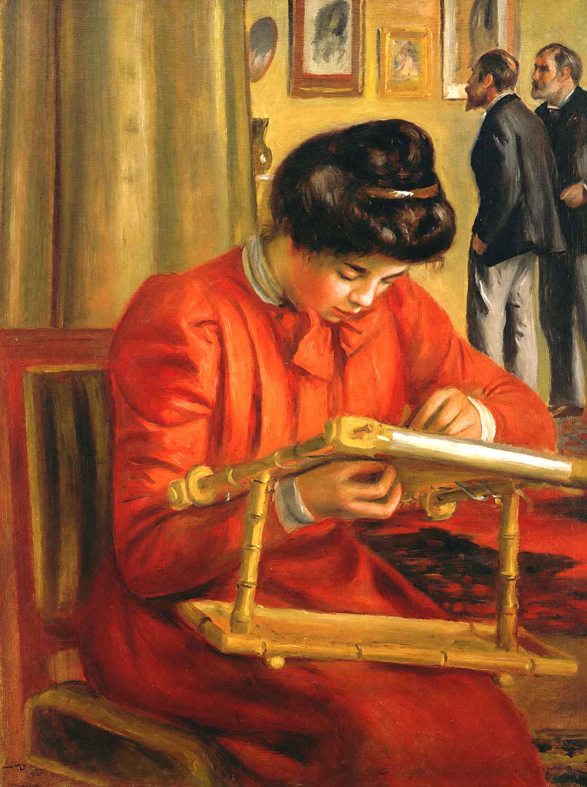 Christine Lerolle Embroidering 1897 by Pierre-Auguste Renoir Art Print (6 Sizes)
