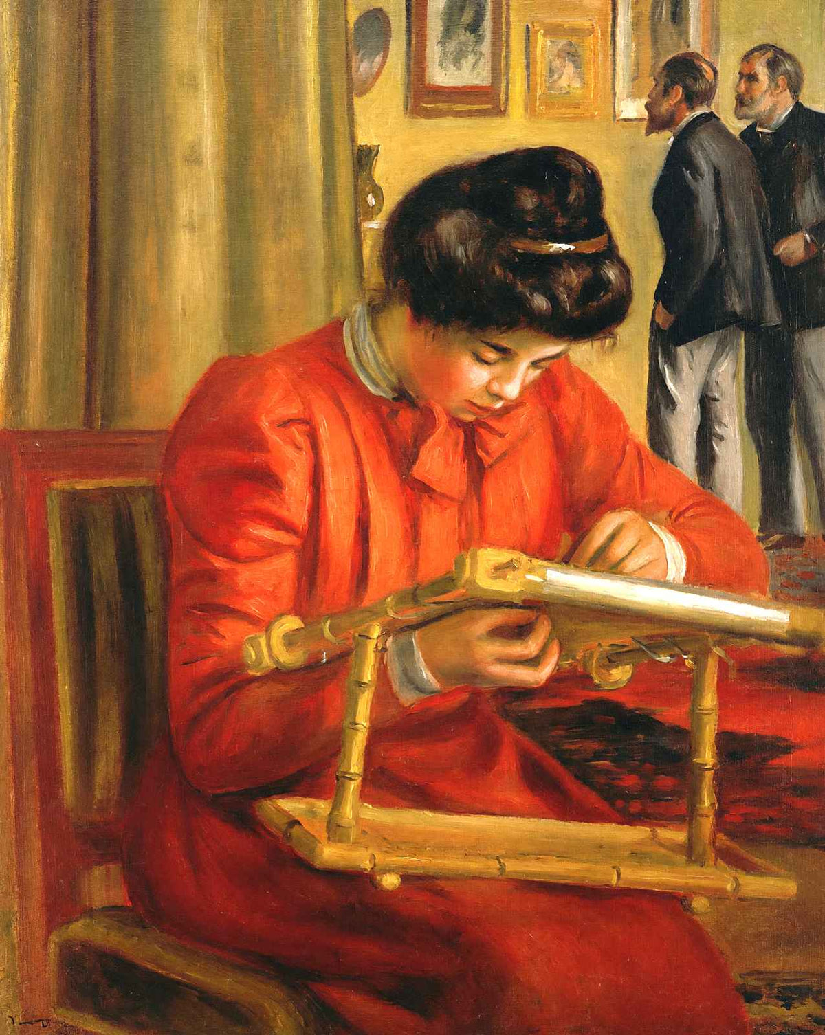 Christine Lerolle Embroidering painting print by Pierre-Auguste Renoir (1897)