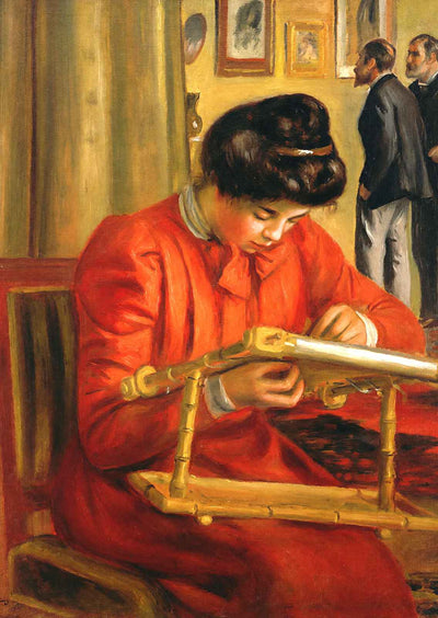 Christine Lerolle Embroidering 1897 by Pierre-Auguste Renoir Art Print (6 Sizes)
